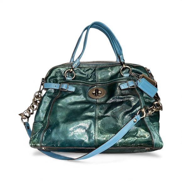Coach Handbags - Gorgeous 2010 ELLA Limited Edition Two Tone Teal Patent Leather Large Carryall